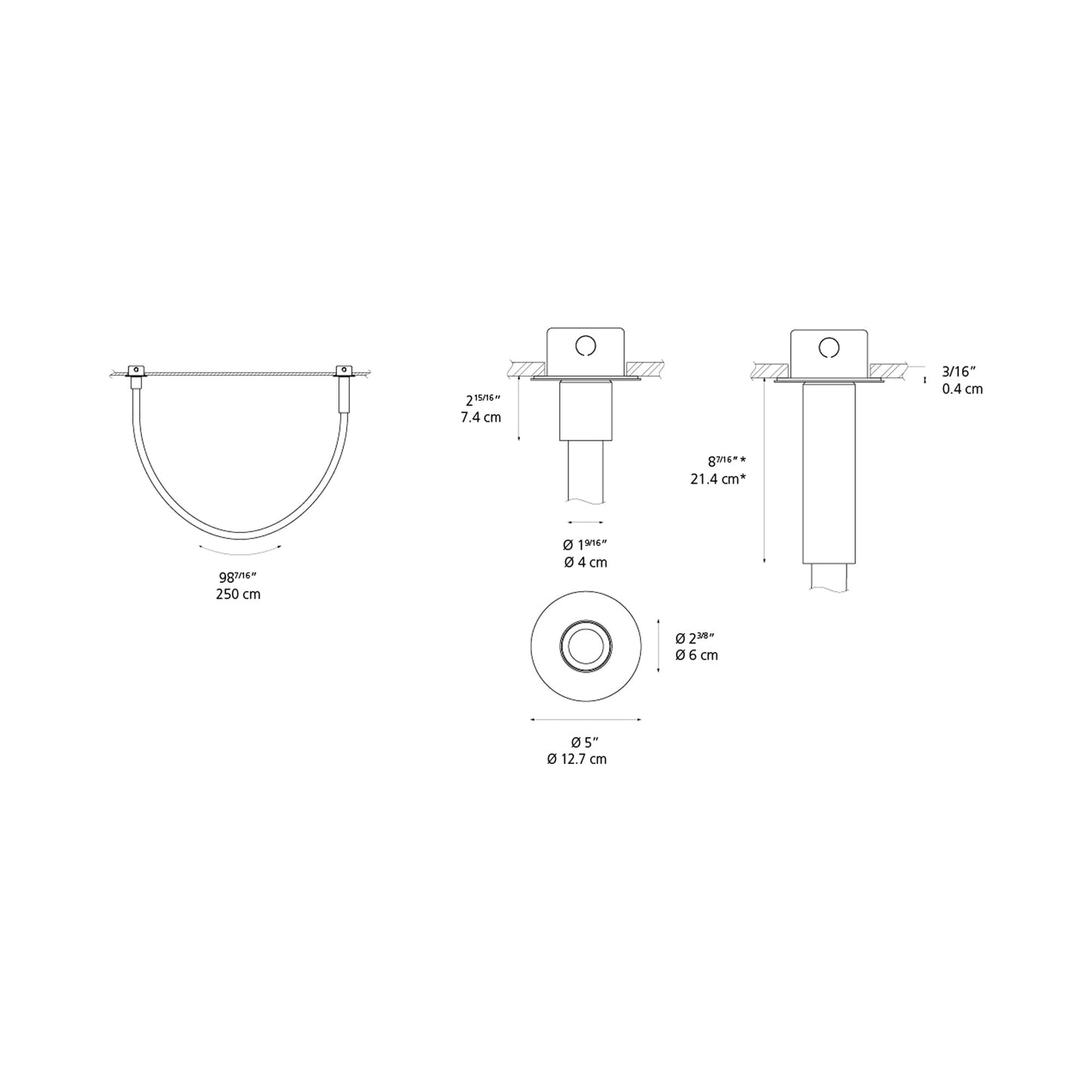 La Linea LED Ceiling Light - line drawing.