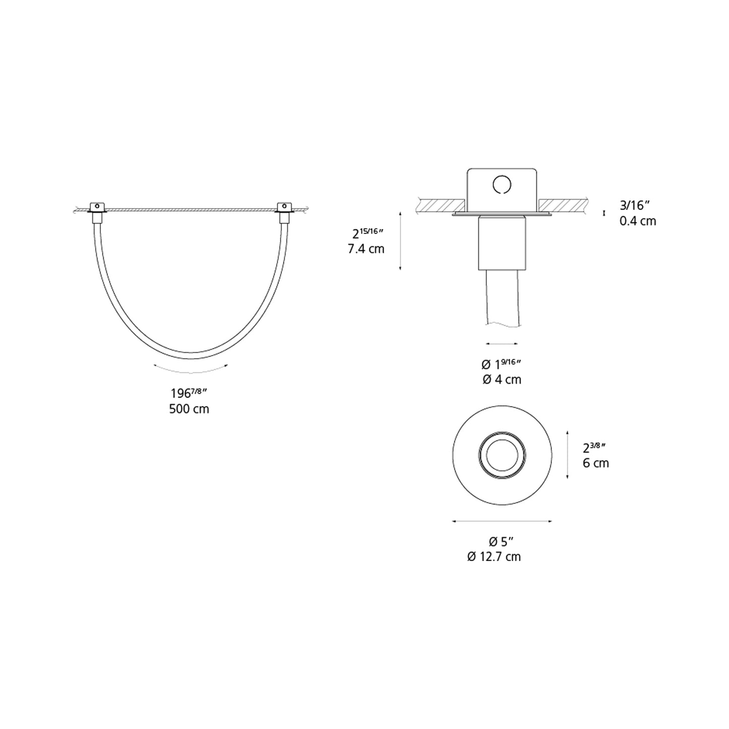 La Linea LED Ceiling Light - line drawing.