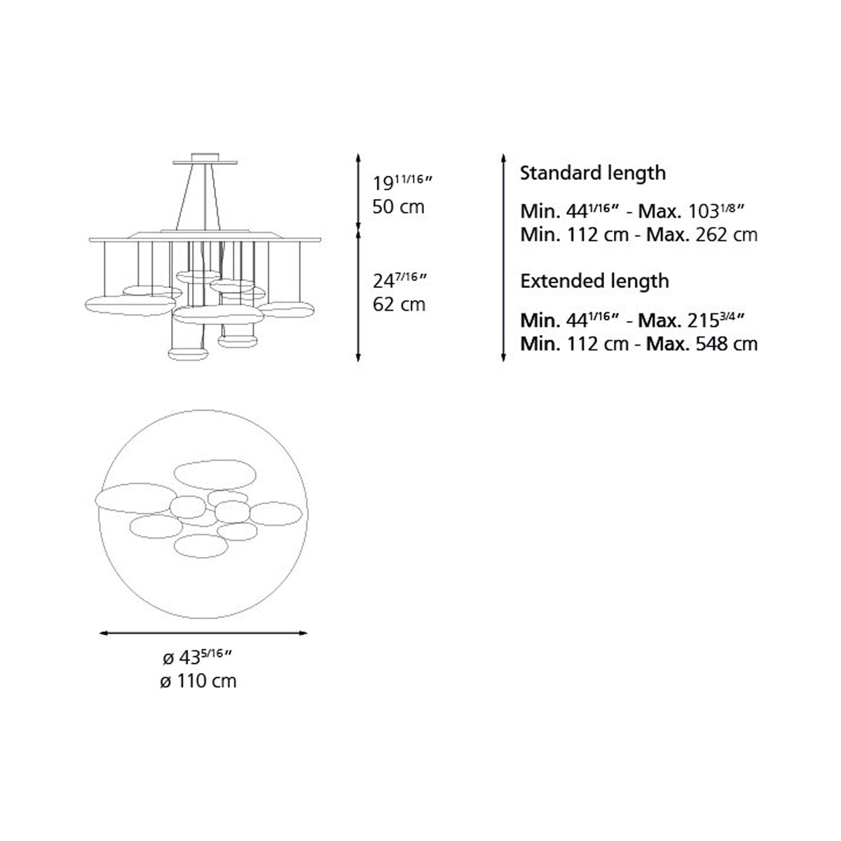 Mercury LED Suspension Light - line drawing.