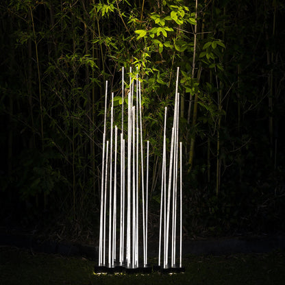 Reeds Outdoor Triple LED Floor Lamp Outside Area.