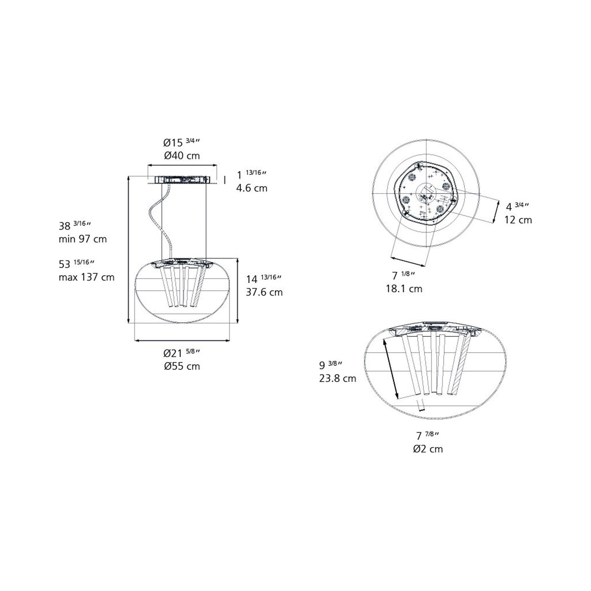 Spectral LED Pendant Light - line drawing.