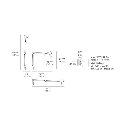 Tolomeo Classic LED Table Lamp with Motion Sensor - line drawing.