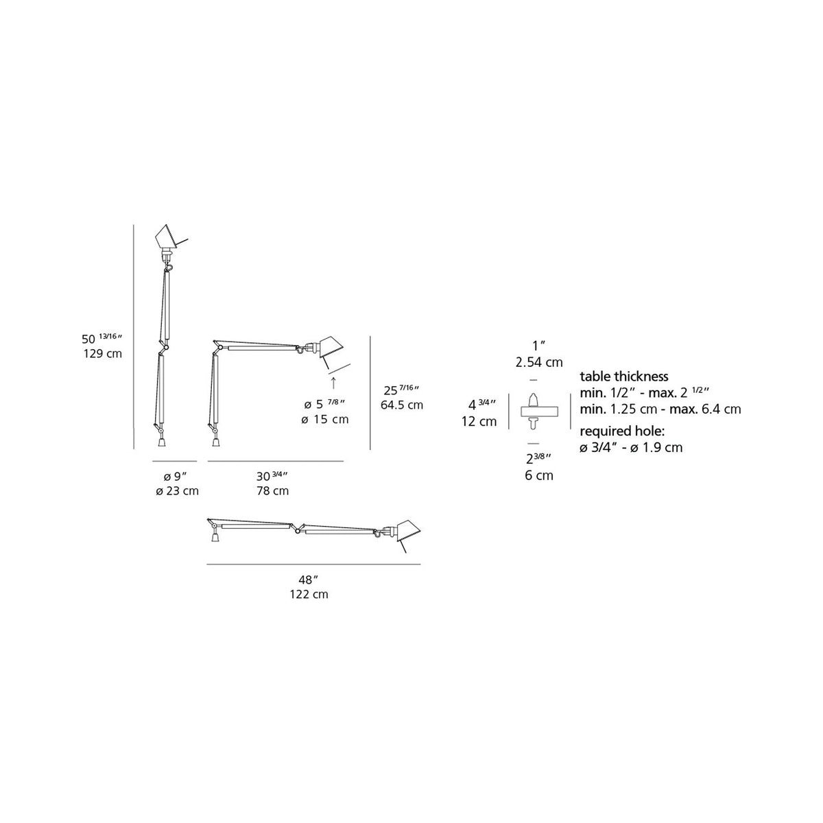 Tolomeo Classic LED Table Lamp with Motion Sensor - line drawing.