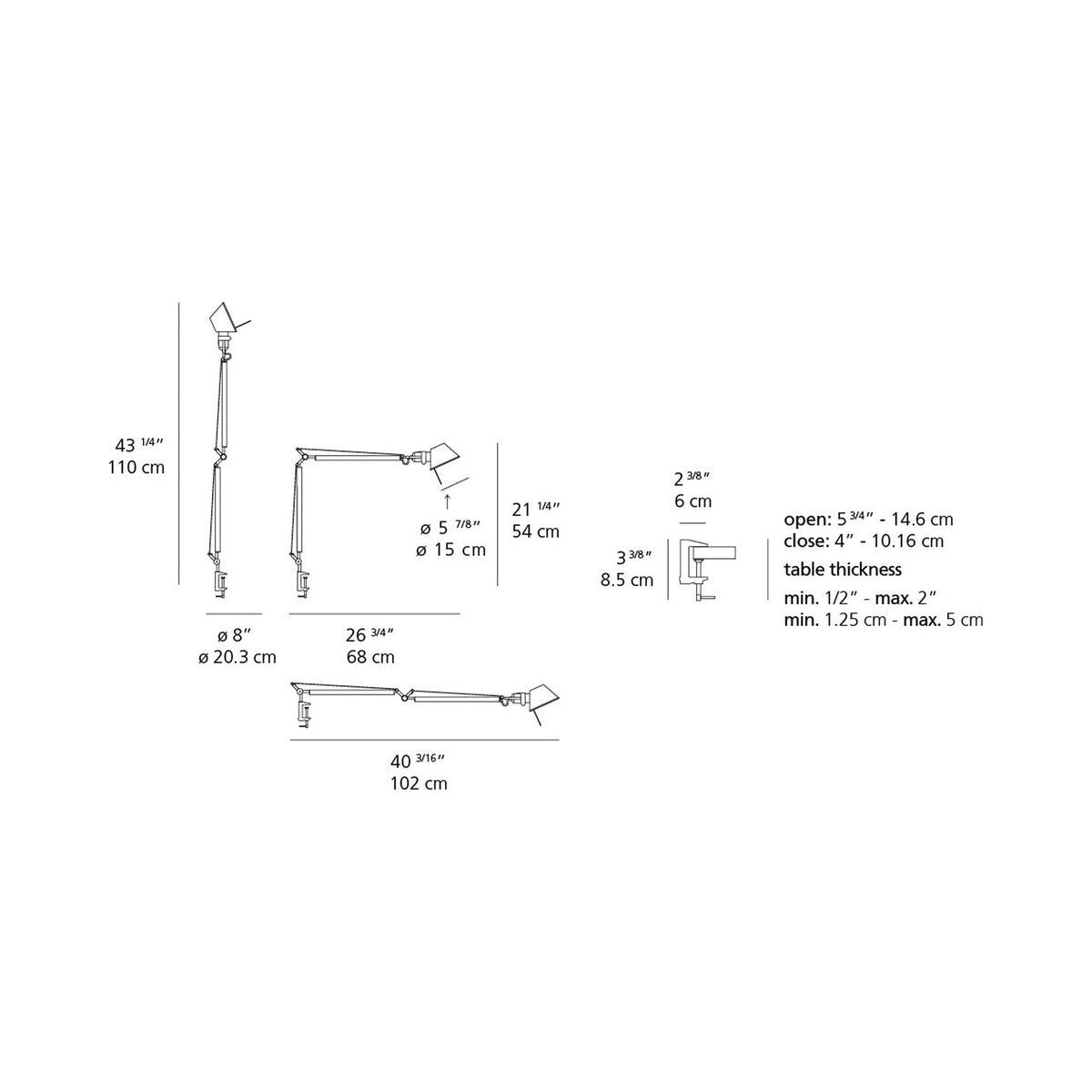 Tolomeo Mini LED Table Lamp with Motion Sensor - line drawing.