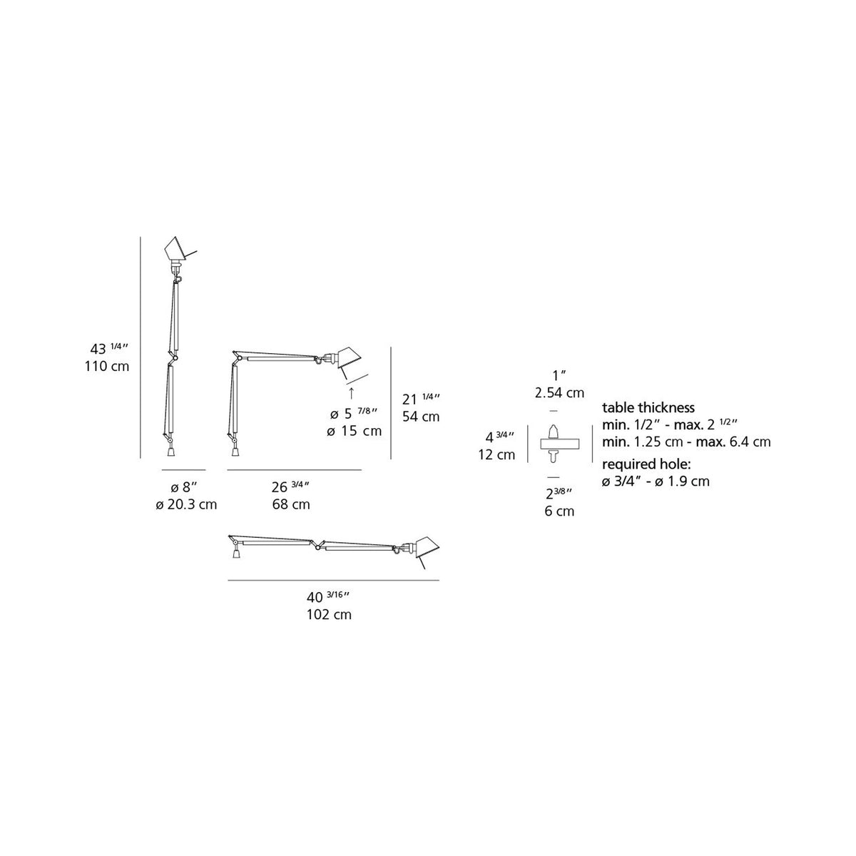 Tolomeo Mini LED Table Lamp with Motion Sensor - line drawing.