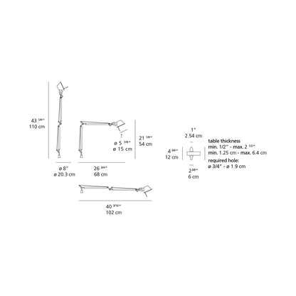 Tolomeo Mini LED Table Lamp with Motion Sensor - line drawing.