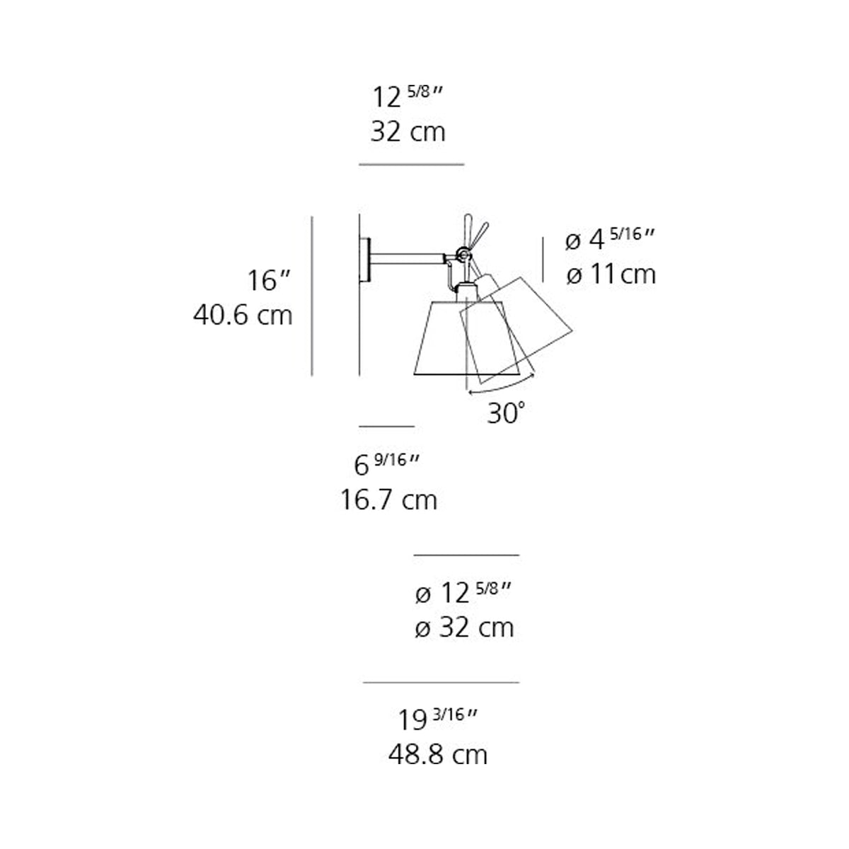 Tolomeo Shaded Wall Light - line drawing.