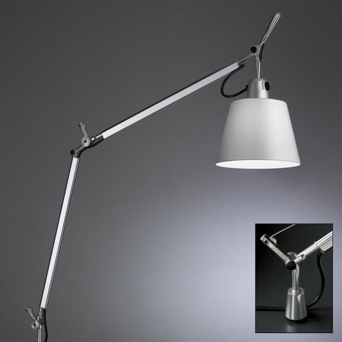 Tolomeo Table Lamp with Shade in Silver Fiber (Inset Pivot).