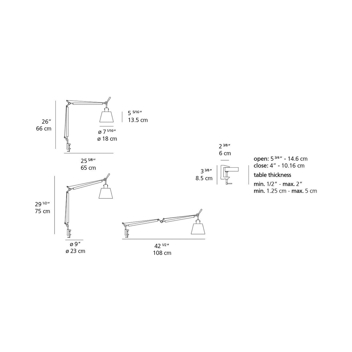 Tolomeo Table Lamp with Shade - line drawing.