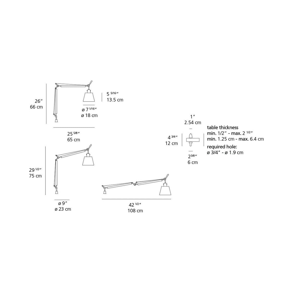Tolomeo Table Lamp with Shade - line drawing.