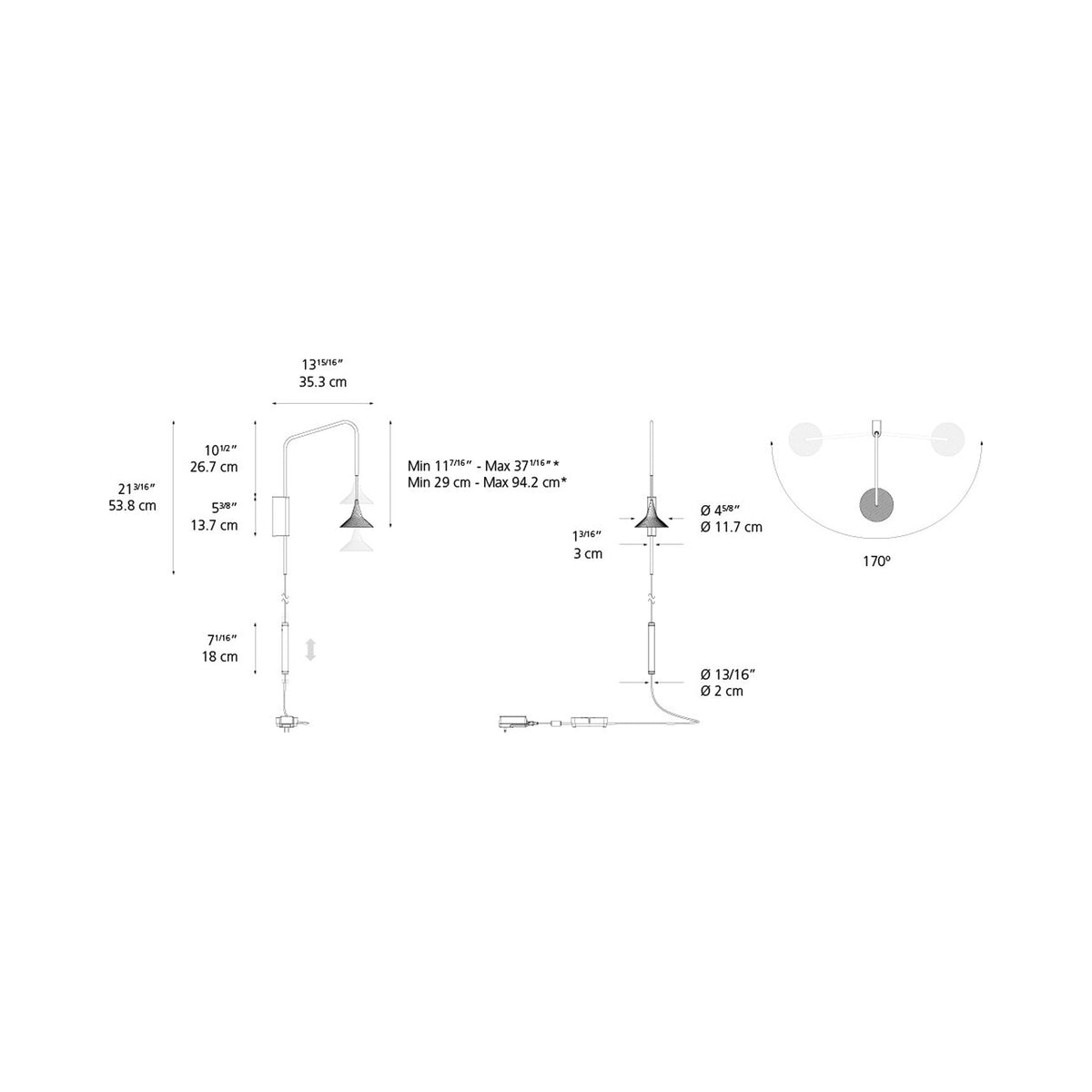 Unterlinden LED Wall Light - line drawing.