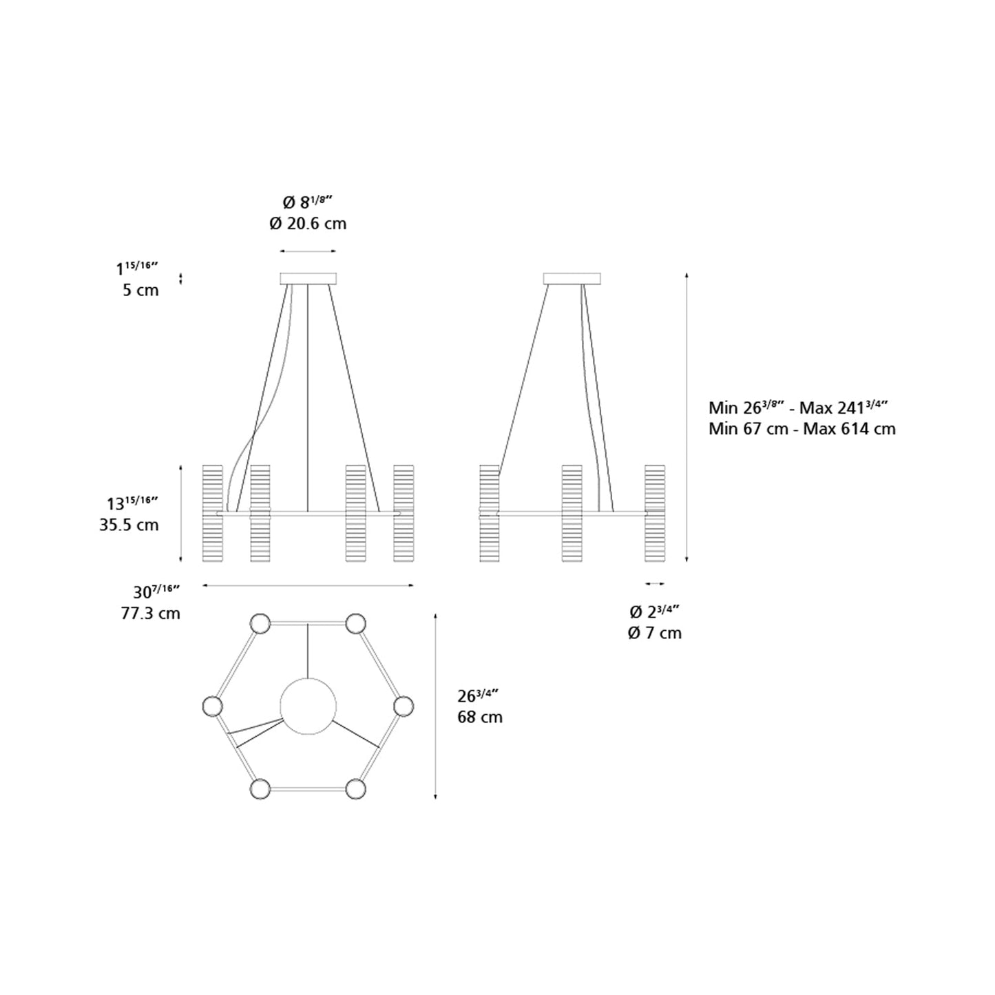 Zephyr Hexagonal LED Pendant Light - line drawing.