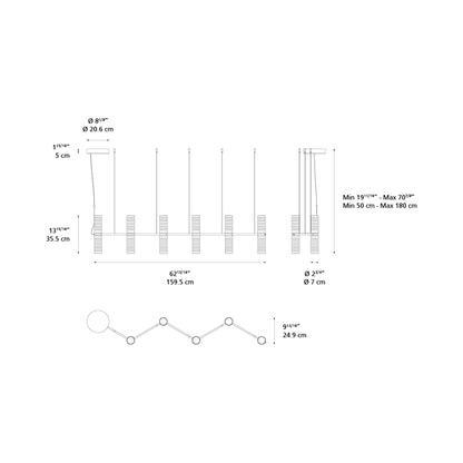 Zephyr Linear LED Pendant Light - line drawing.