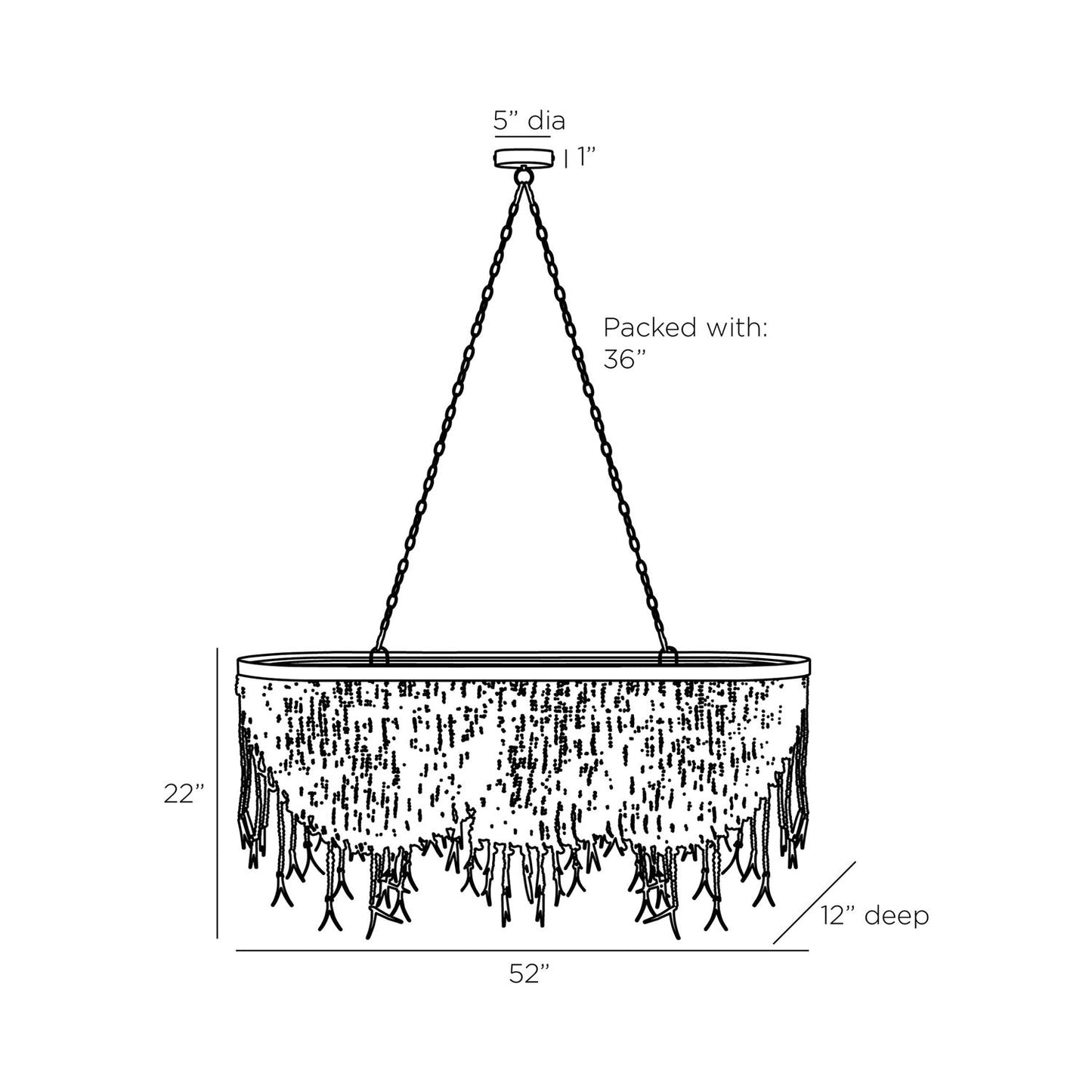 Baja Linear Chandelier - line drawing.