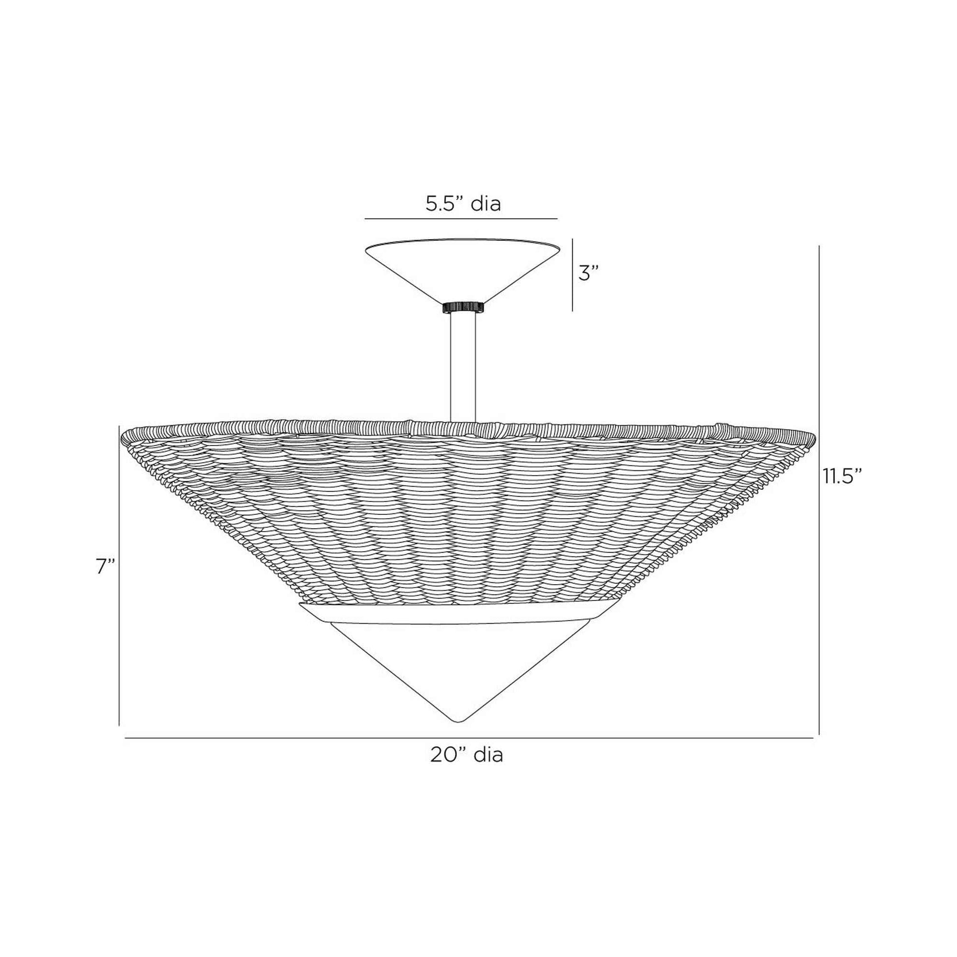 Calista Semi Flush Mount Ceiling Light - line drawing.