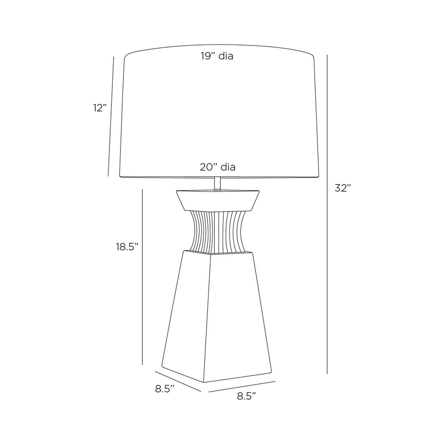 Dynasty Table Lamp - line drawing.