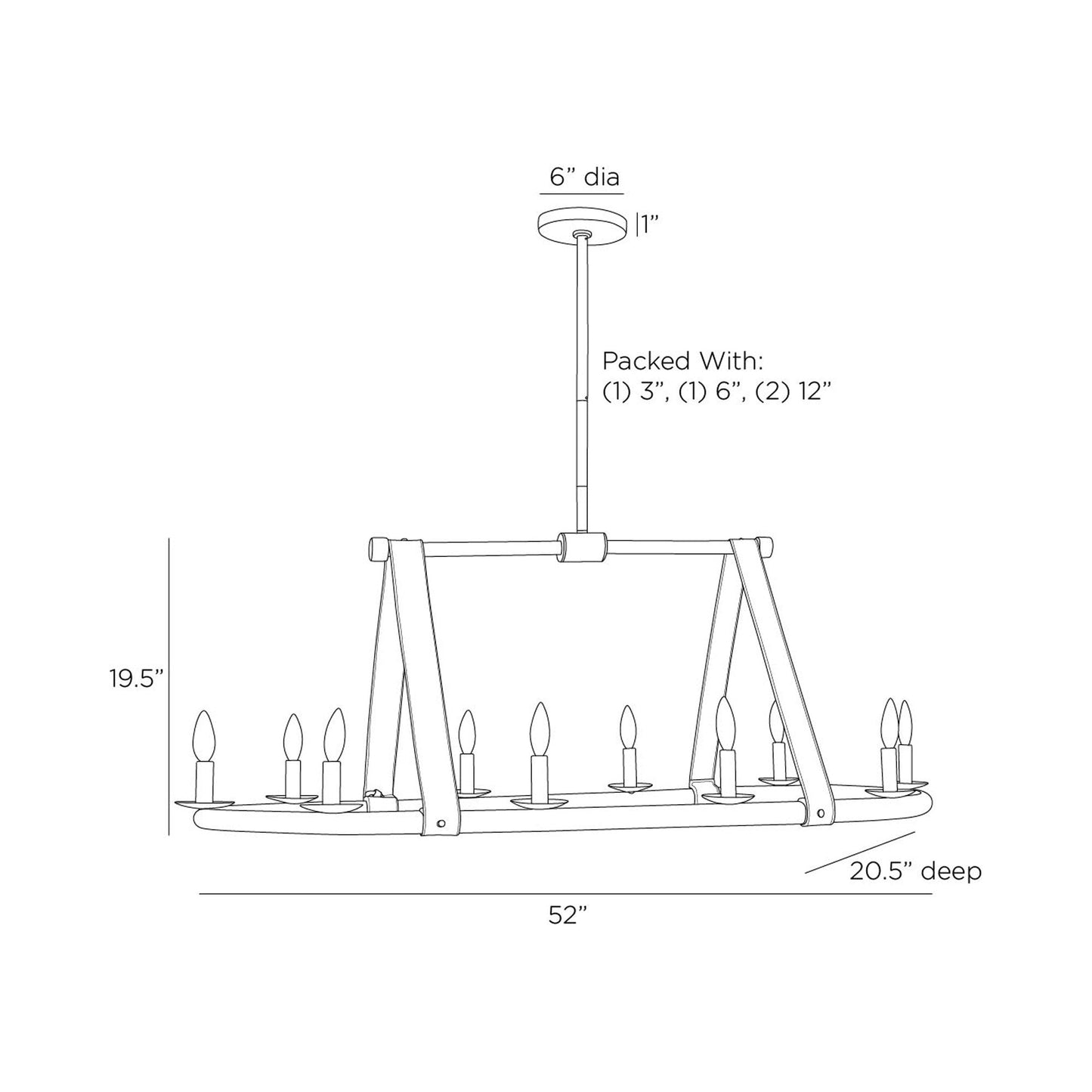 Englewood Linear Chandelier - line drawing.