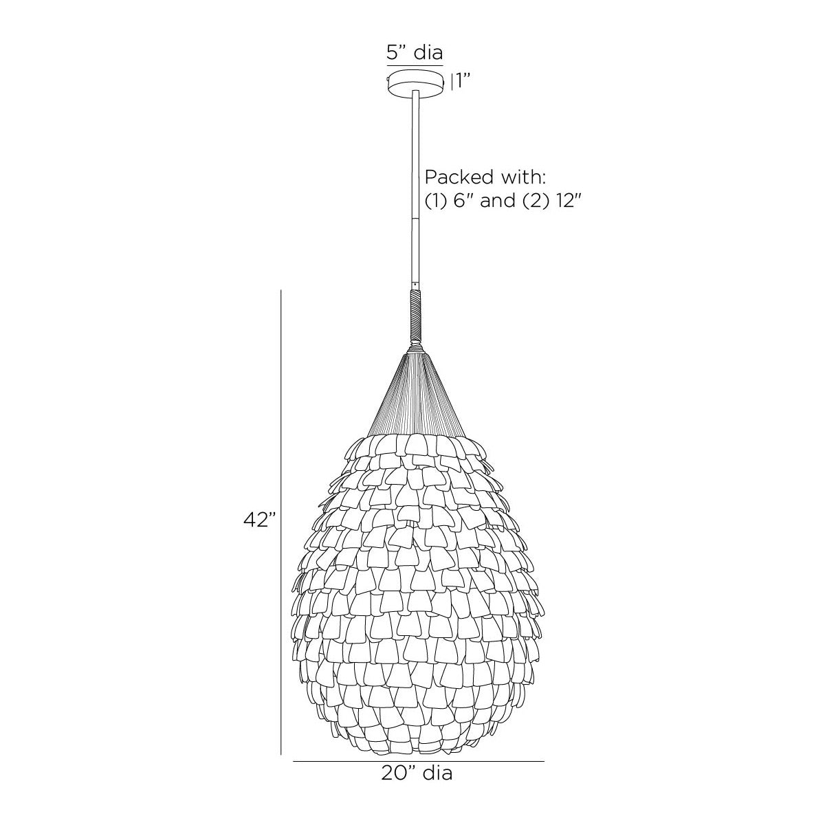 Ferndale Pendant Light - line drawing.