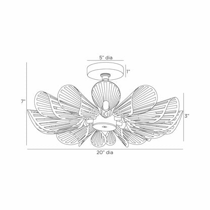 Francesca Semi Flush Mount Ceiling Light - line drawing.