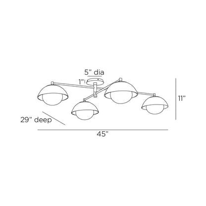 Glaze Multipoint Semi Flush Mount Ceiling Light - line drawing.