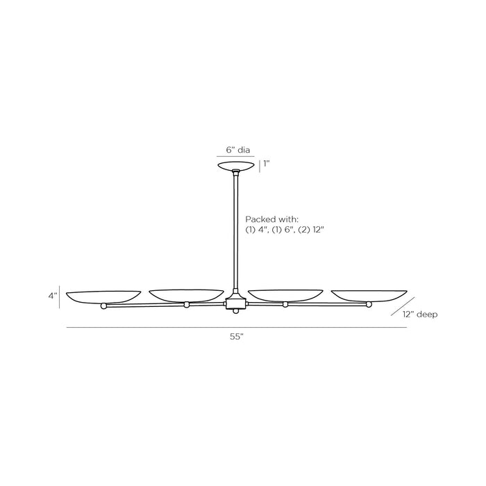 Griffith Linear Chandelier - line drawing.
