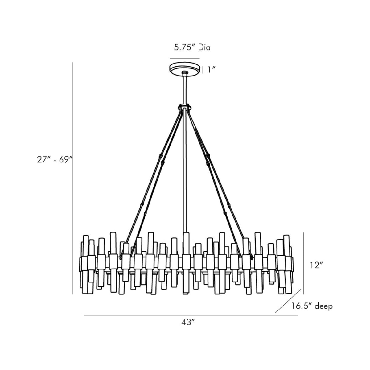 Haskell Oval Chandelier - line drawing.