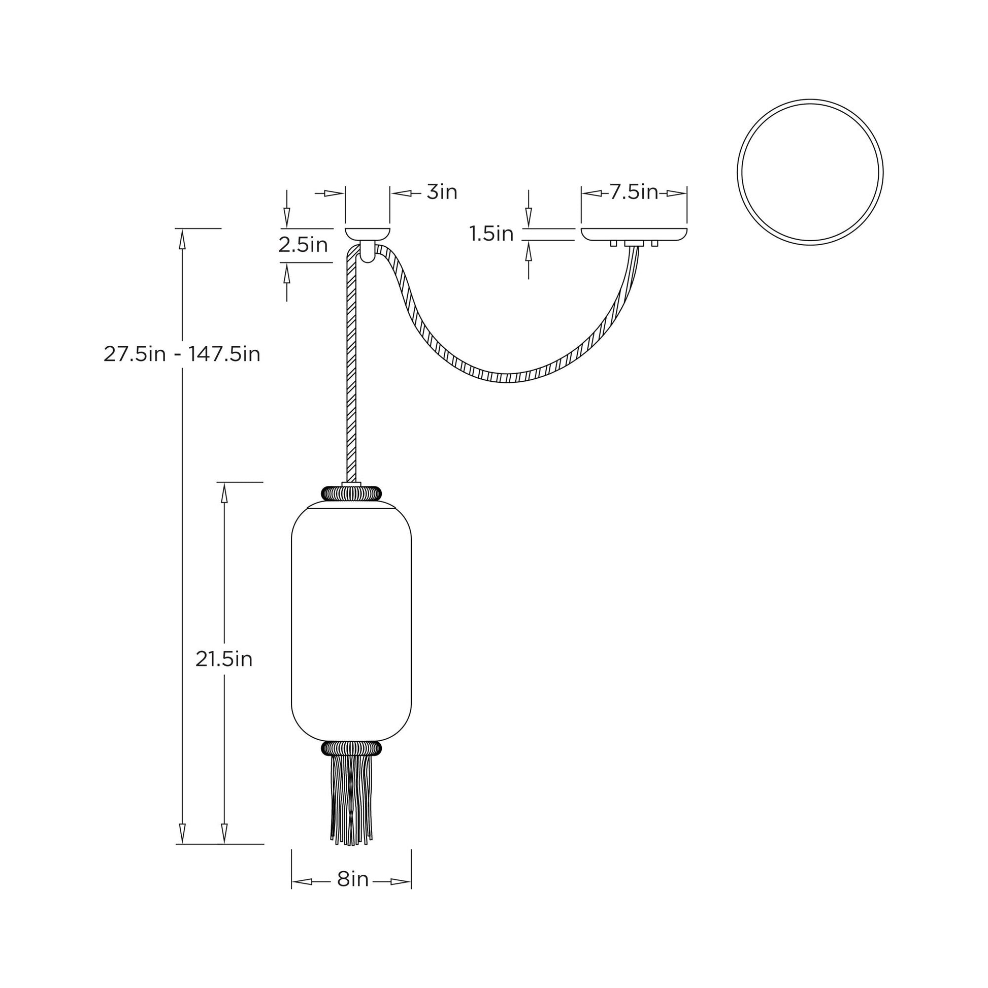 Leandra Pendant Light - line drawing.