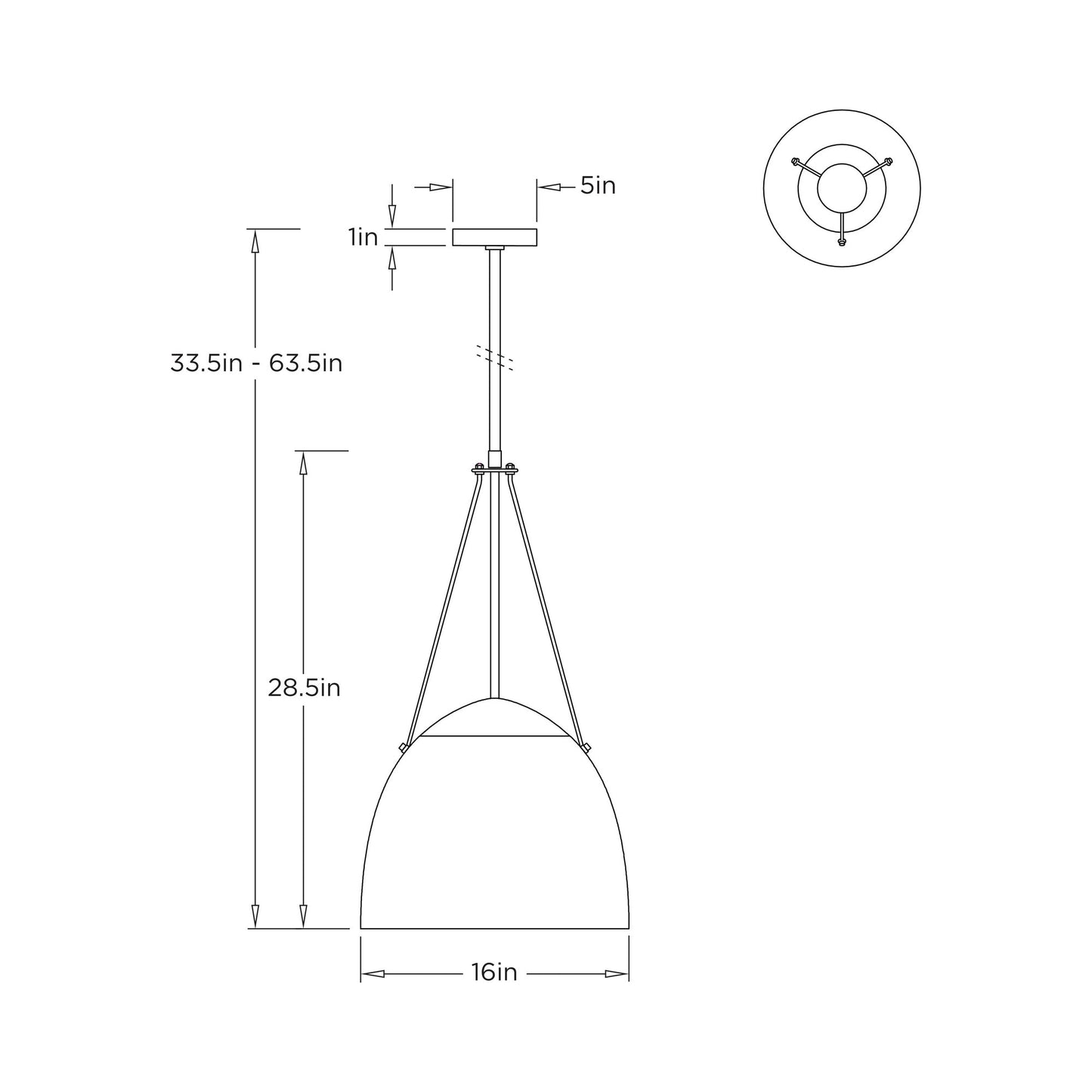 Leda Pendant Light - line drawing.