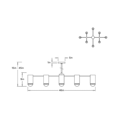 Loryn Semi Flush Mount Ceiling Light - line drawing.