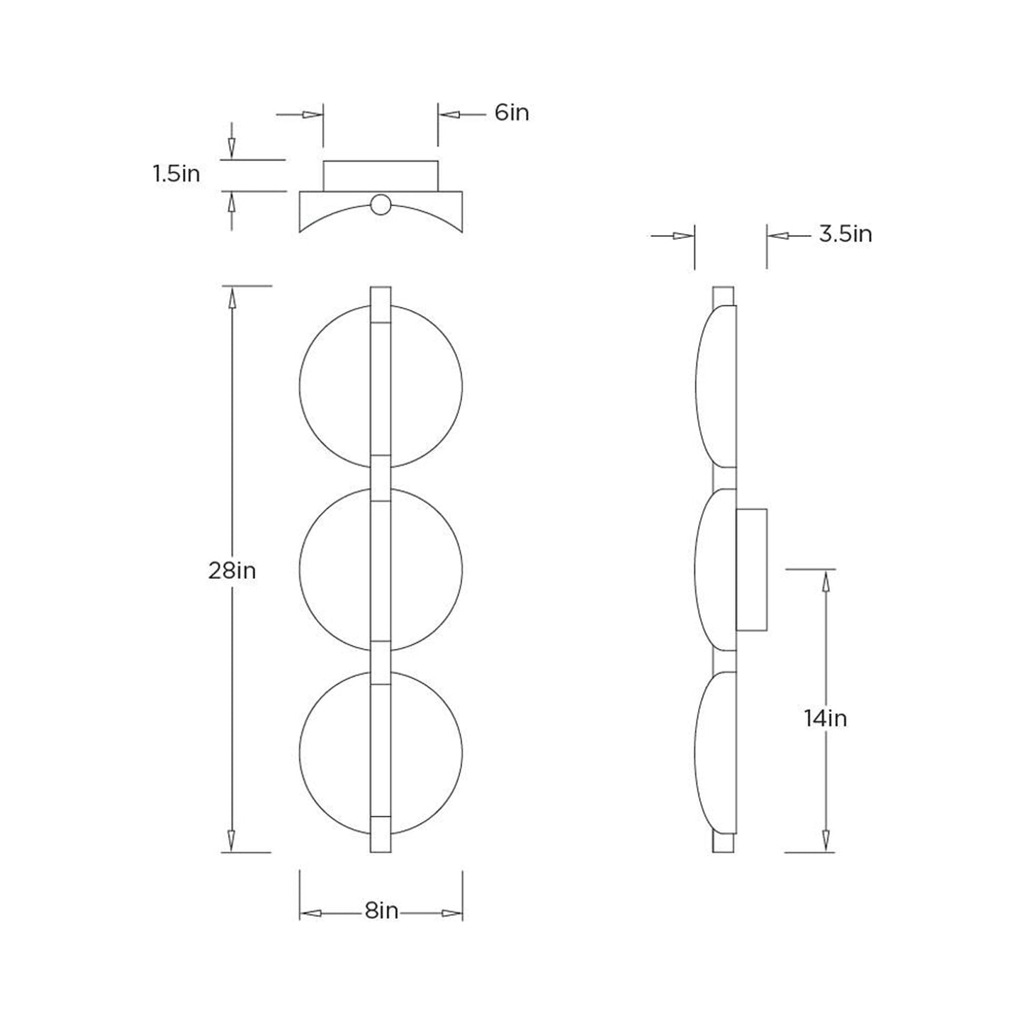 Luna LED Wall Light - line drawing.
