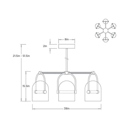 Marco LED Chandelier - line drawing.