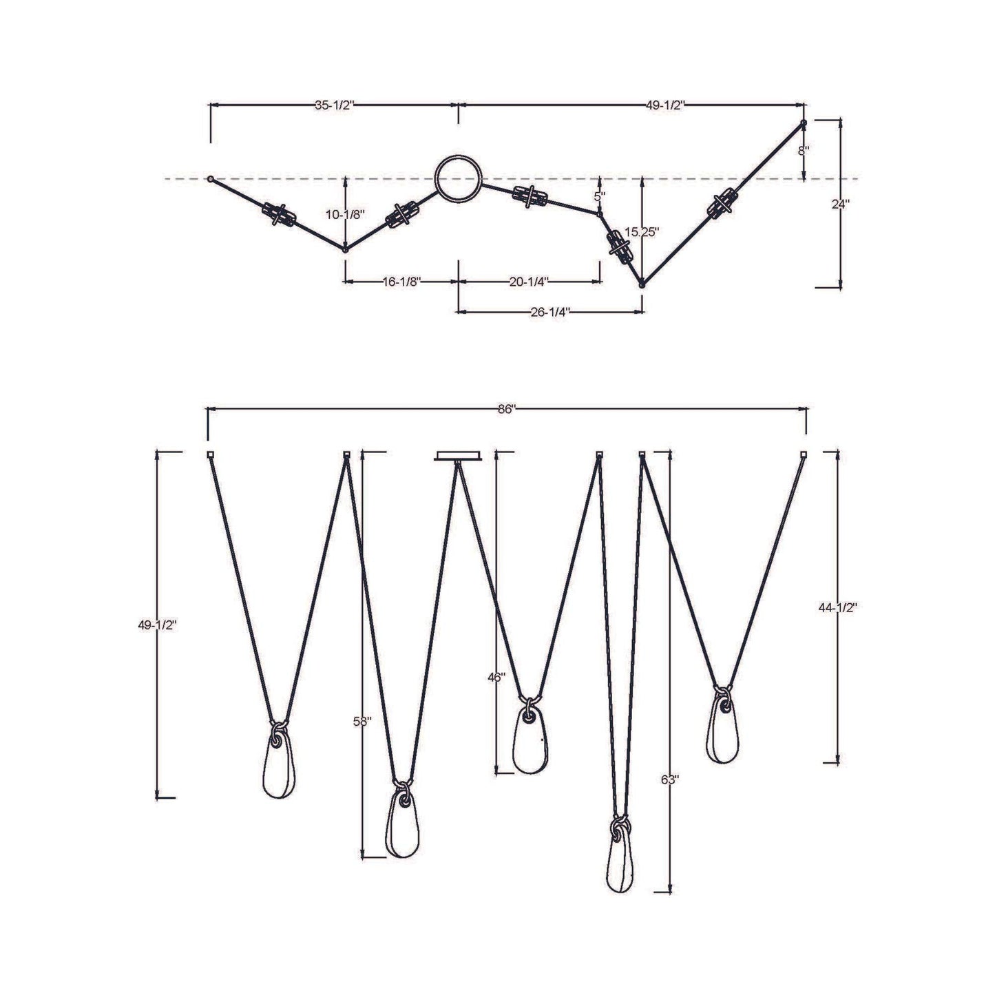 Melt LED Chandelier - line drawing.
