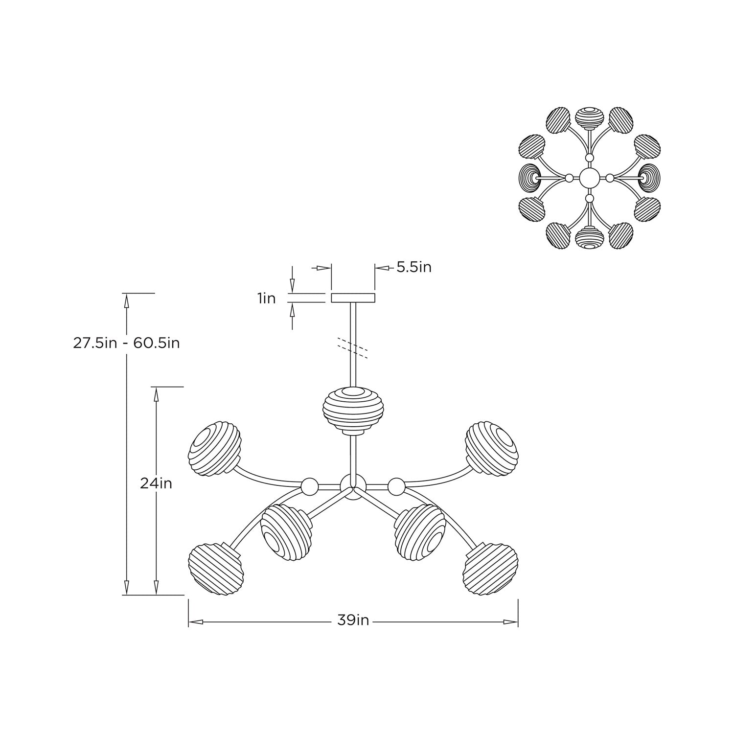 Merrick Chandelier - line drawing.