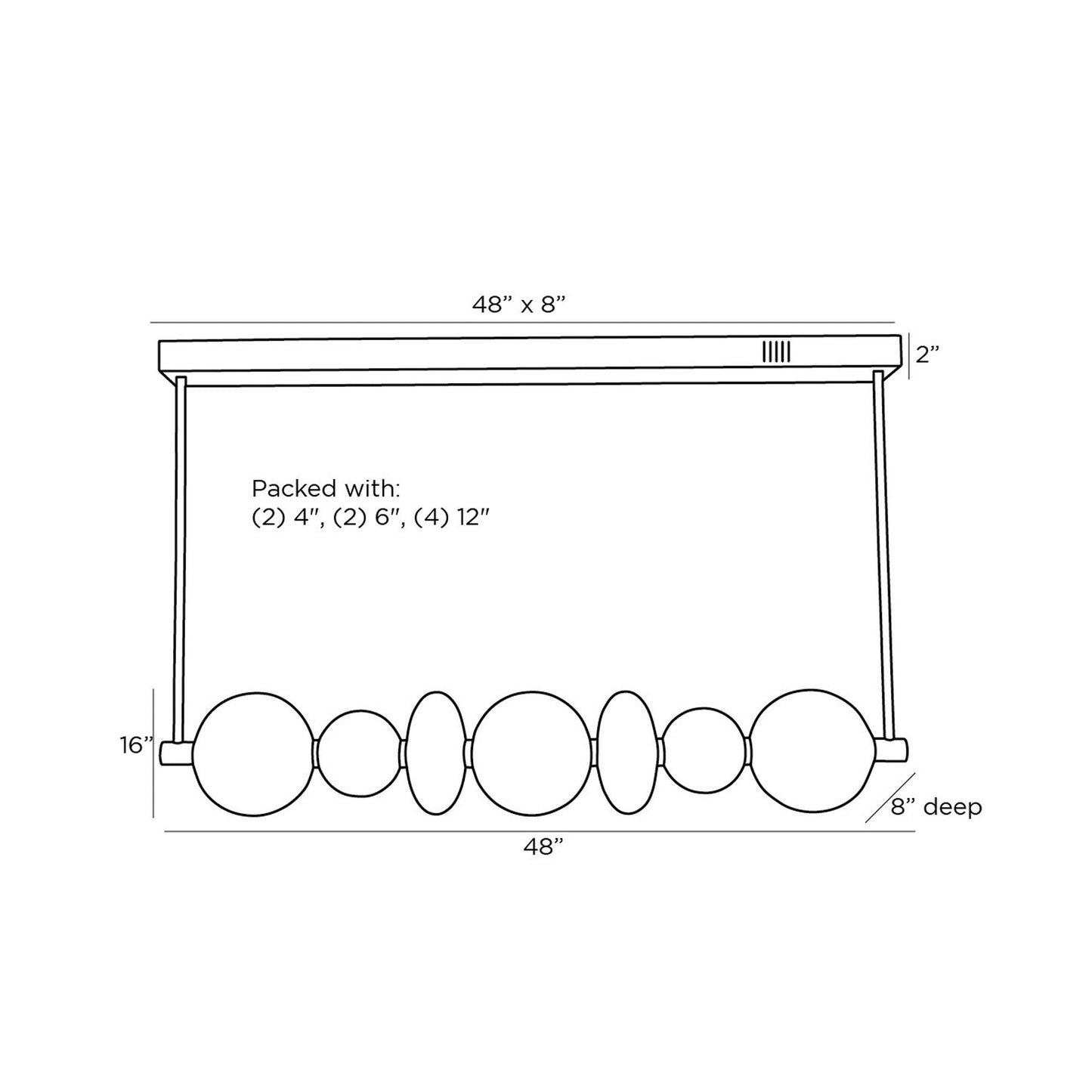 Raphael LED Chandelier - line drawing.
