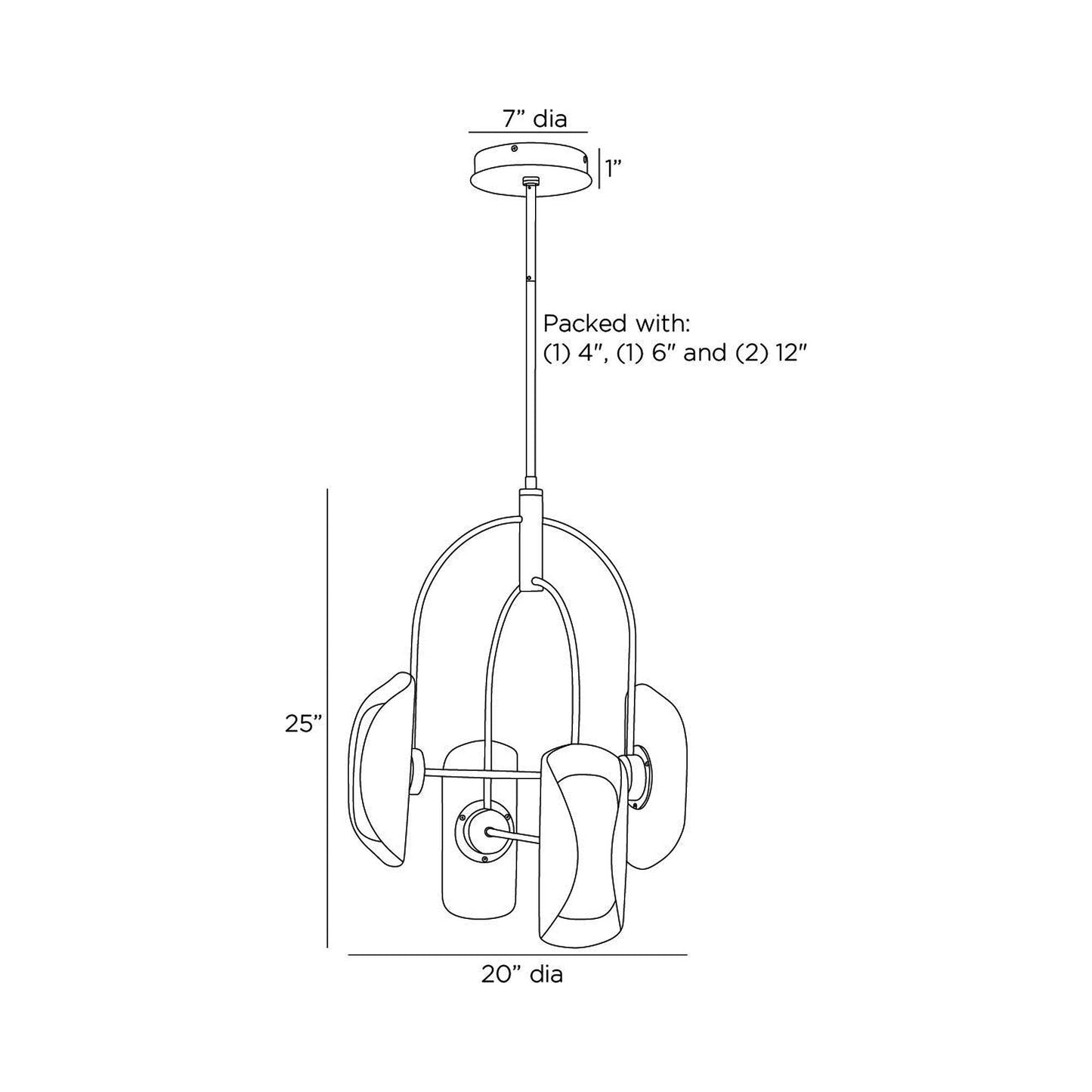 Roll LED Chandelier - line drawing.