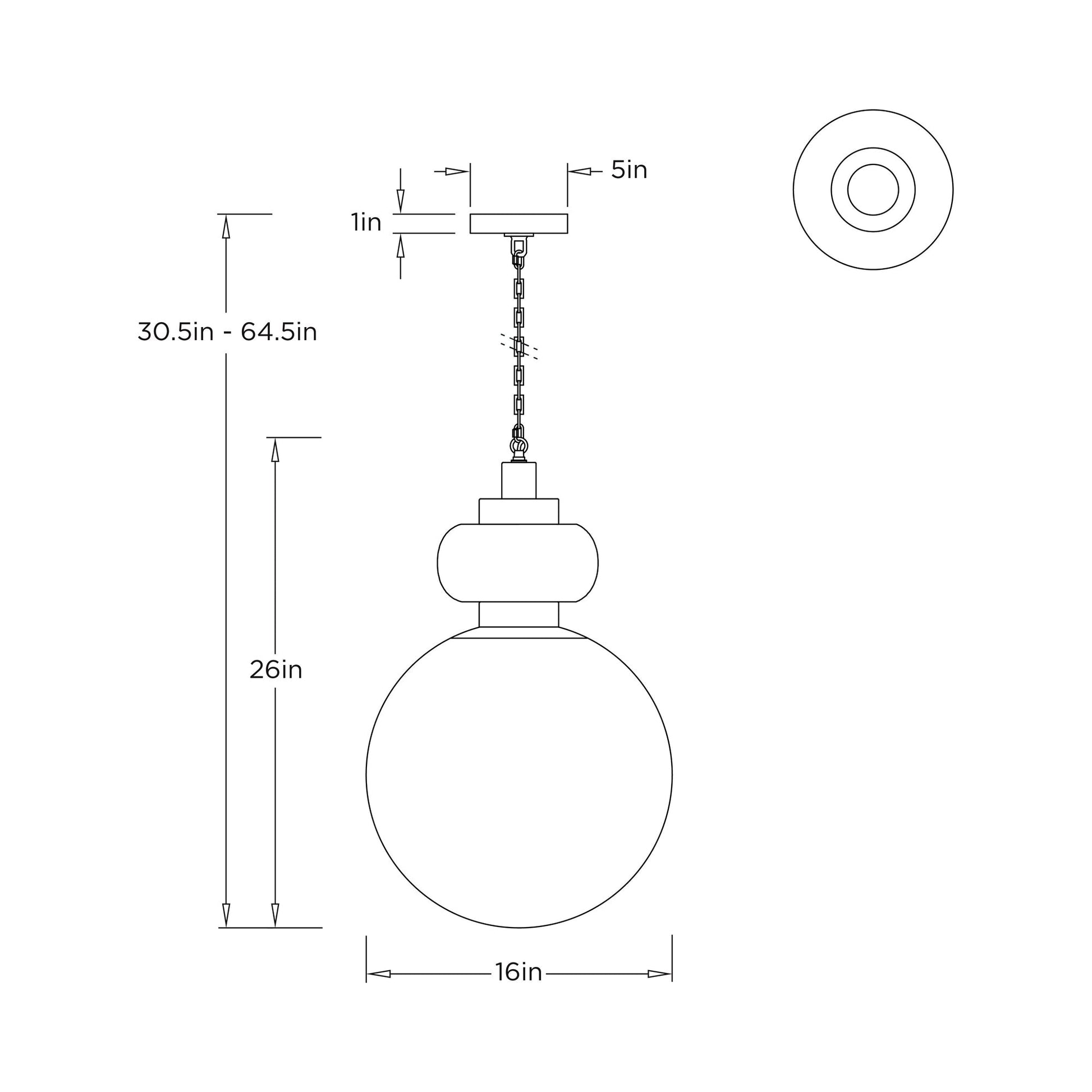 Rosemont Pendant Light - line drawing.