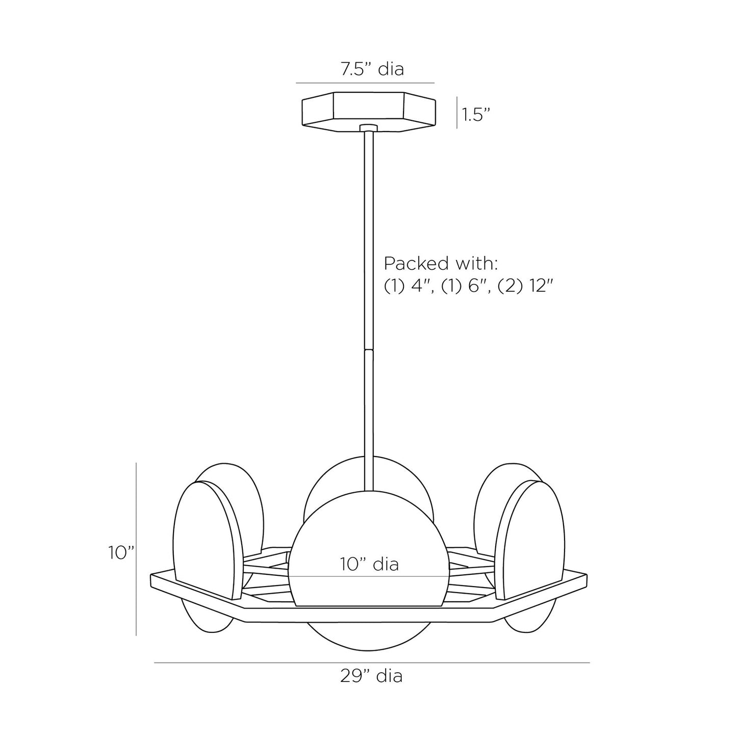 Savion LED Chandelier - line drawing.