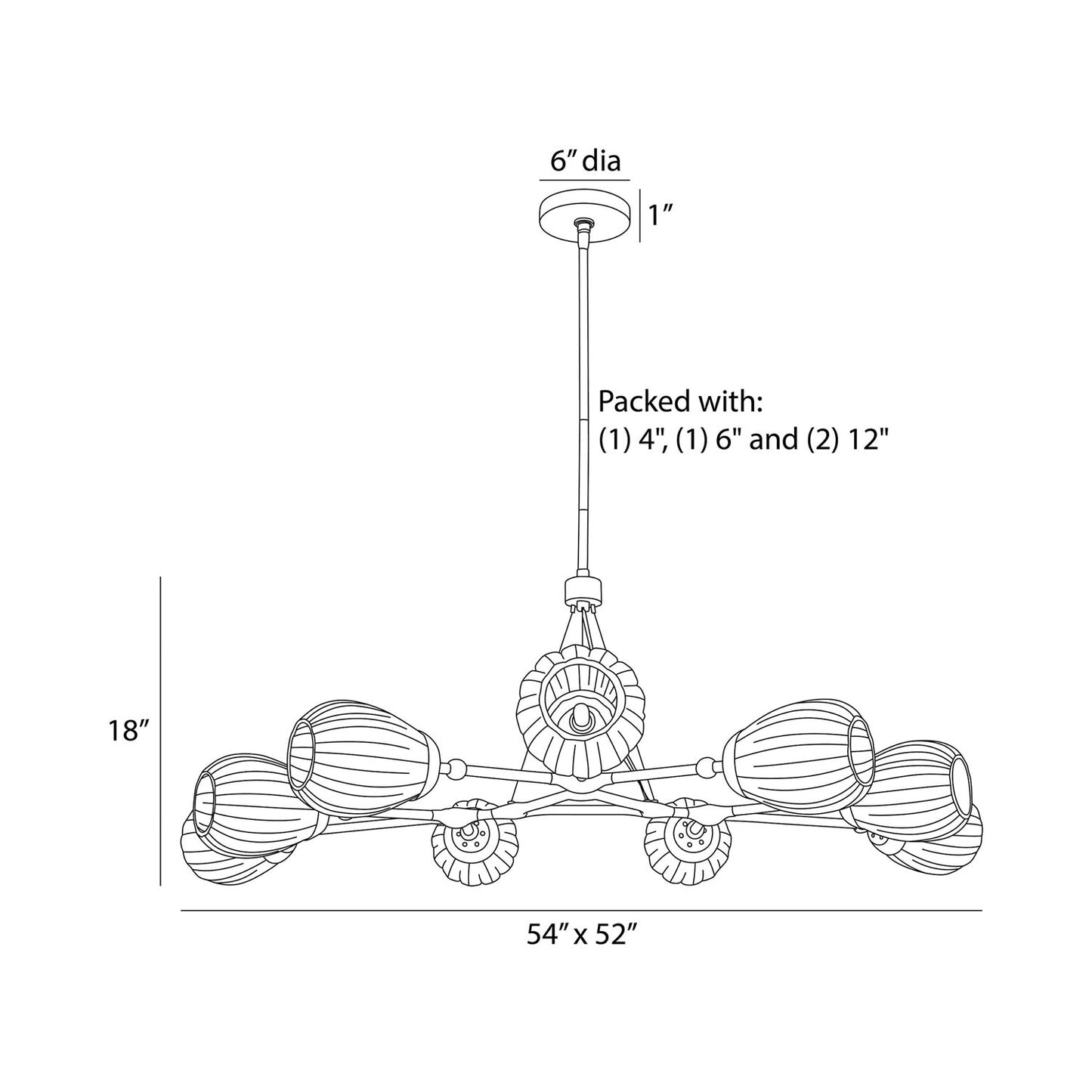 Smyth Round Chandelier - line drawing.