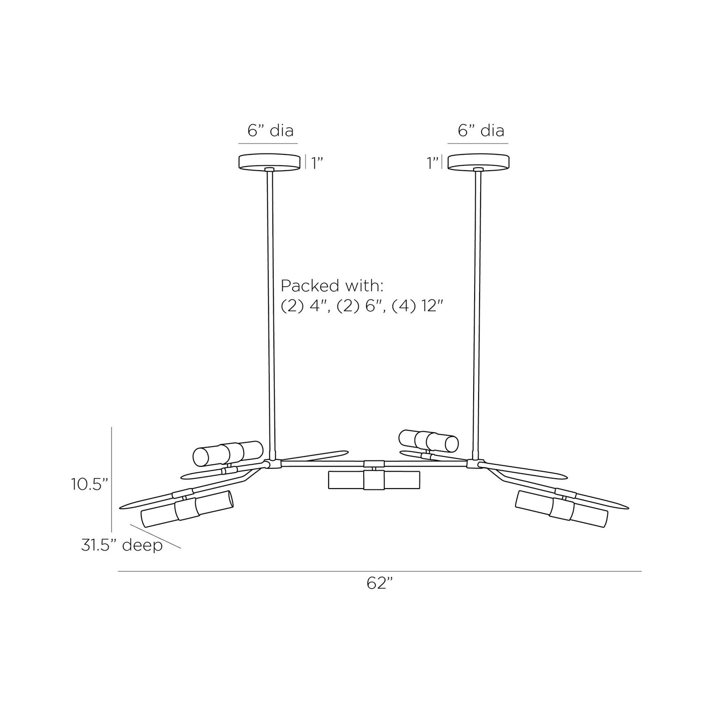 Travis LED Chandelier - line drawing.
