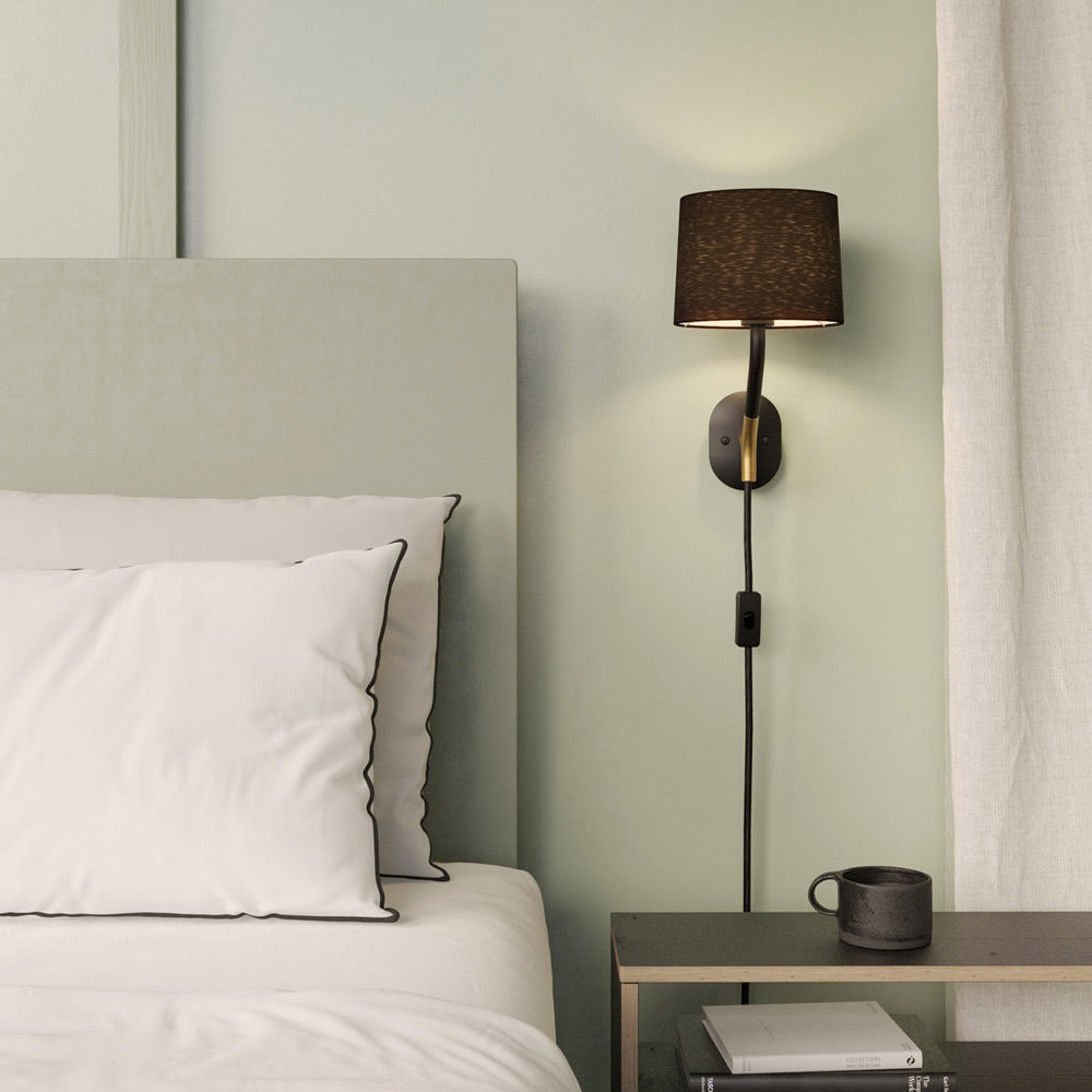 Arbor Plug-In Wall Light in bedroom.