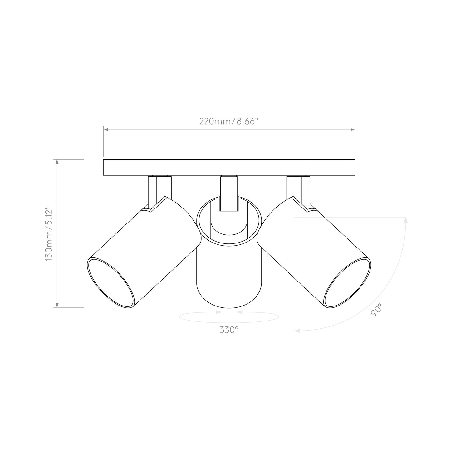 Ascoli Semi Flush Ceiling Light - line drawing.