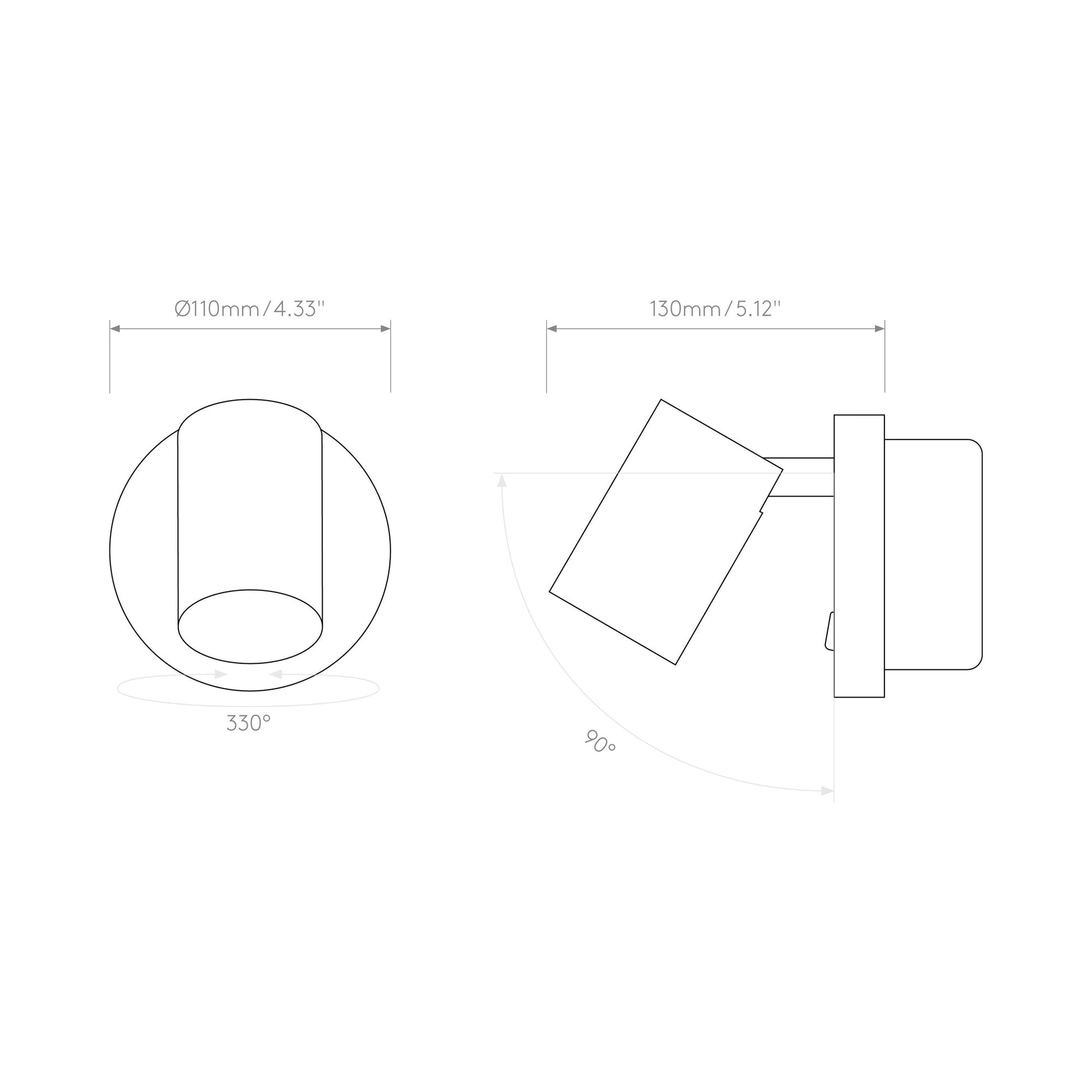 Ascoli Switched Wall Light - line drawing.