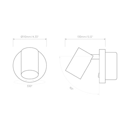 Ascoli Switched Wall Light - line drawing.