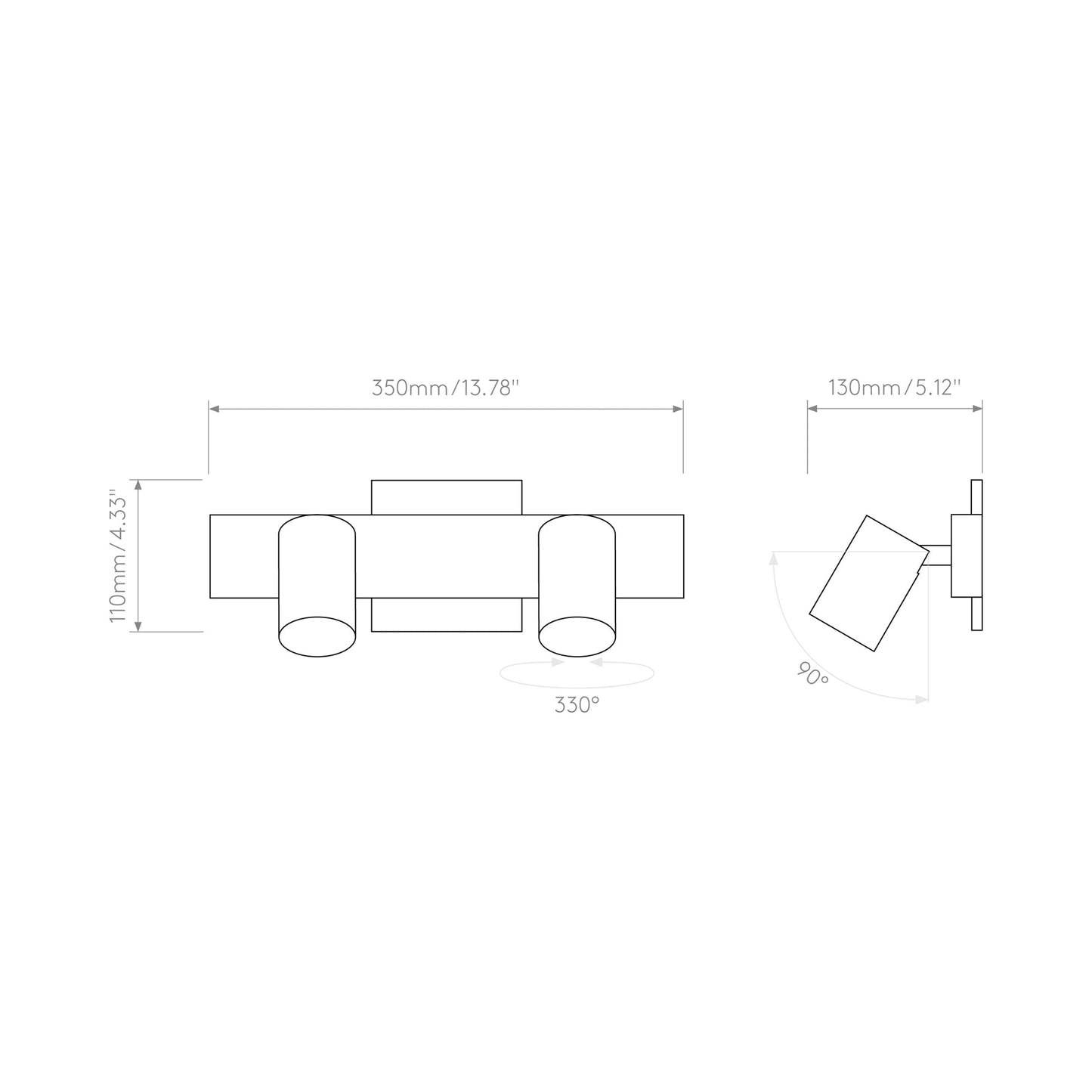 Ascoli Twin Semi Flush Ceiling Light - line drawing.