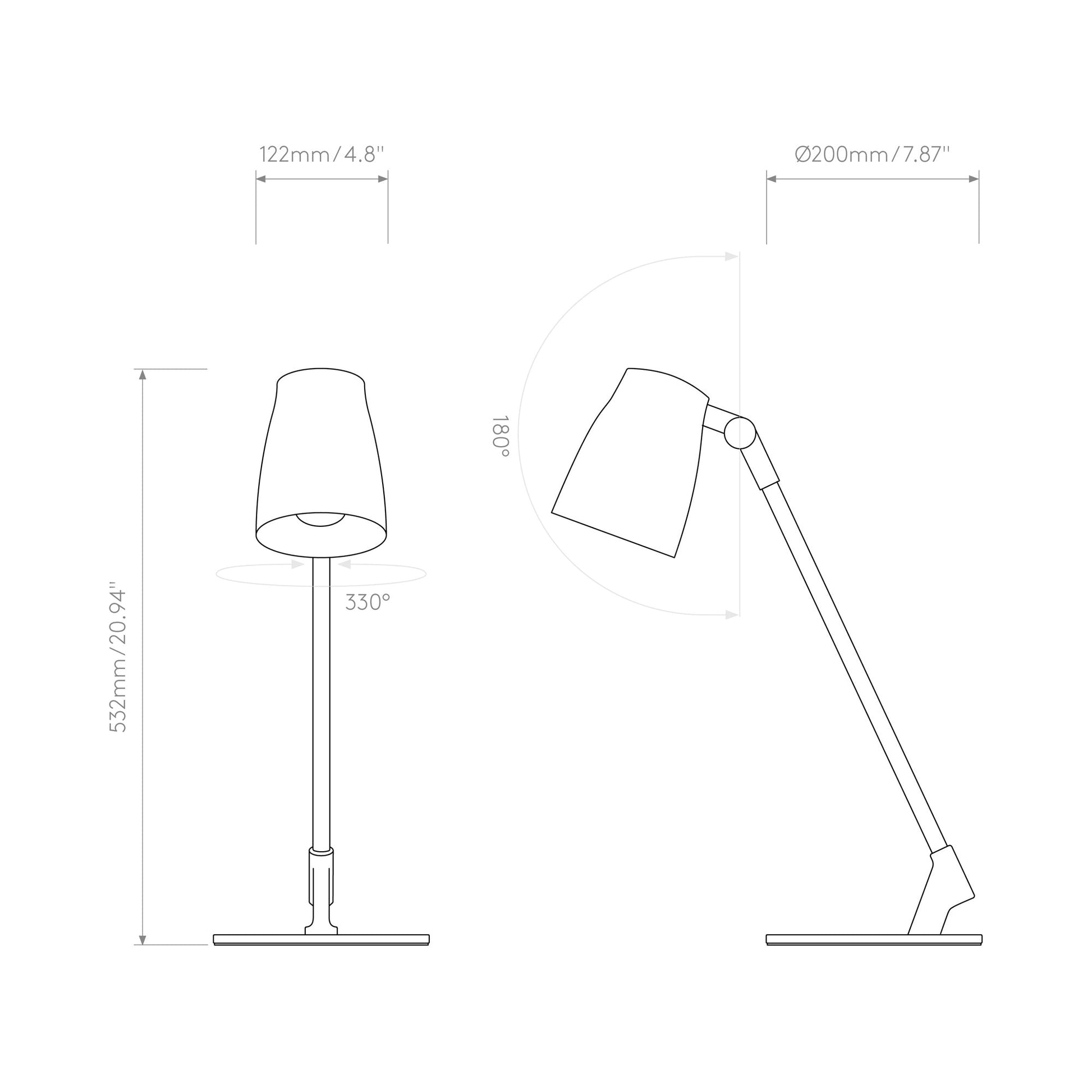 Atelier LED Desk Lamp - line drawing.