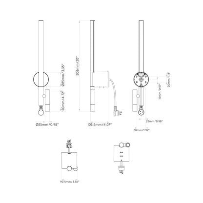 Baton Reader LED Wall Light - line drawing.