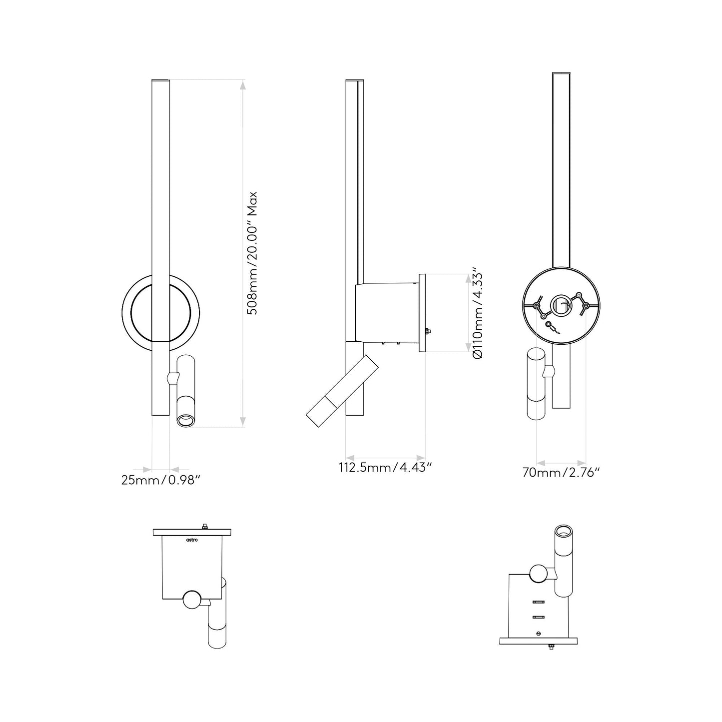 Baton Reader LED Wall Light - line drawing.