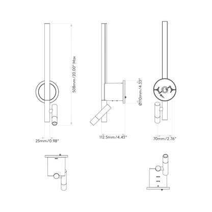 Baton Reader LED Wall Light - line drawing.