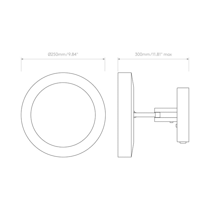 Catena LED Magnifying Wall Mirror - line drawing.