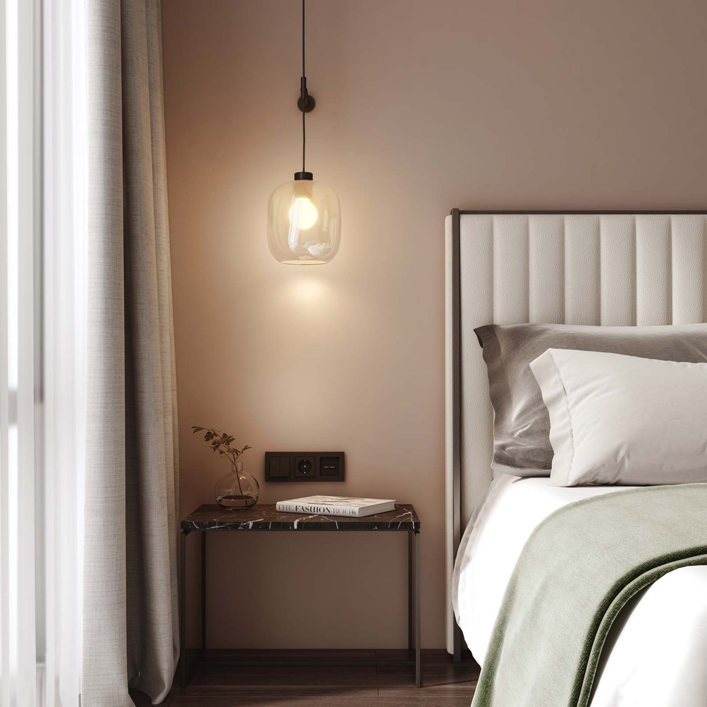 Curve Glass Shade in bedroom.